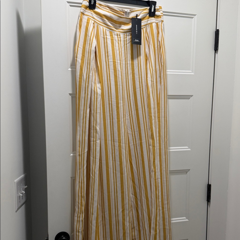 Mustard and White Striped Wide-Leg Pants